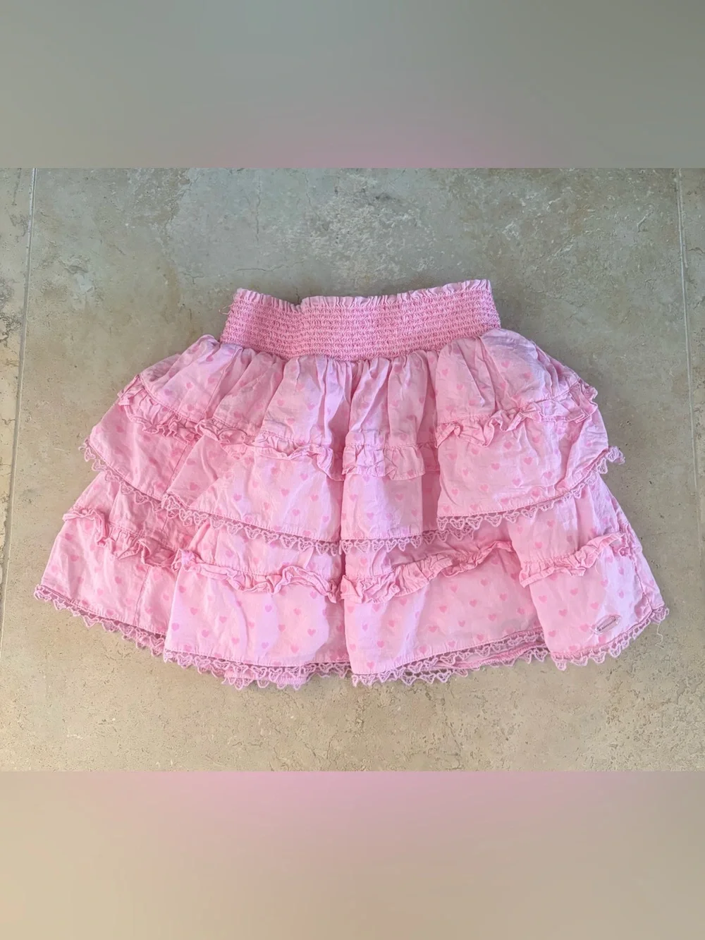American Girl LoveShackFancy Girls Billie Pink Hearts Skirt Small 7/8